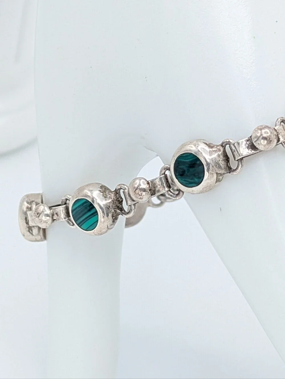 Vintage 925 Sterling Silver and Malachite Bracelet